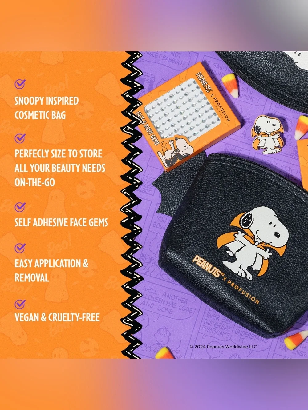 2026 Profusion x Peanuts Halloween Count Snoopy Cosmetic Bag & Gems Set 🐾